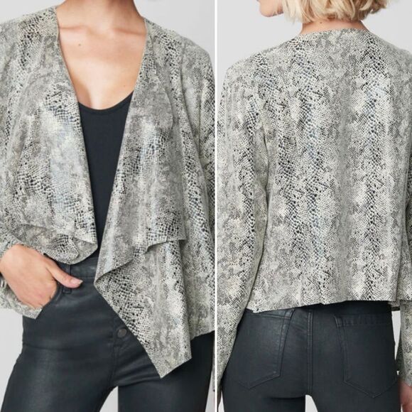 Blank NYC Faux Leather Snakeskin Print Waterfall Drape Open Jacket Sz S - Picture 15 of 16